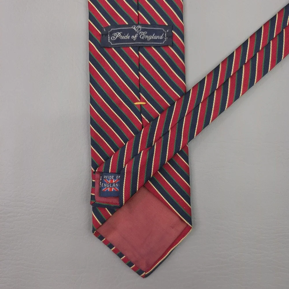 Vintage Pride Of England Tie Mens One Size Red Polyester Repp Striped Short